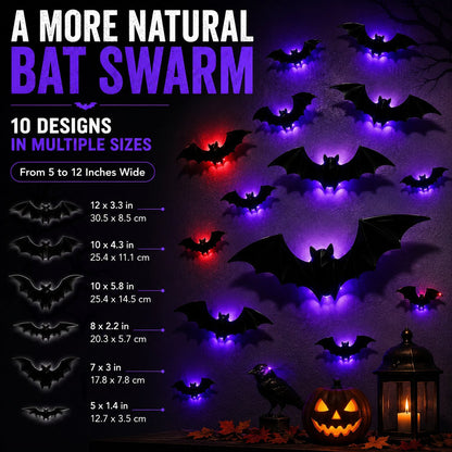 3D LED Glowing Bat Wall Decorations – Halloween Flying Bat Swarm Set