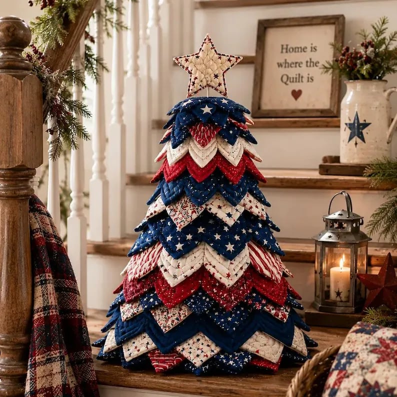 🔥50% OFF - 🎄Americana Christmas Tree Quilt Kit – Easy Layered Fabric Holiday Décor for Quilting Lovers