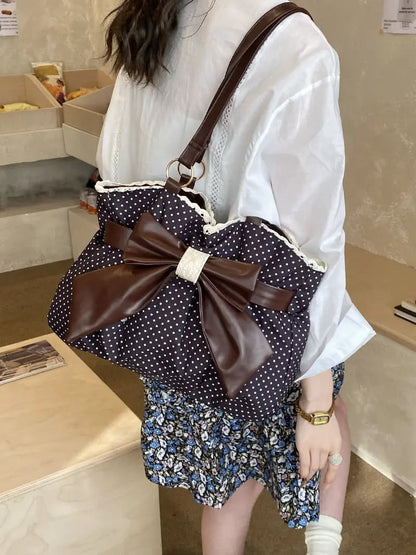 Trendy Fashion Large Capacity Polka Dot Bow Decor Bag