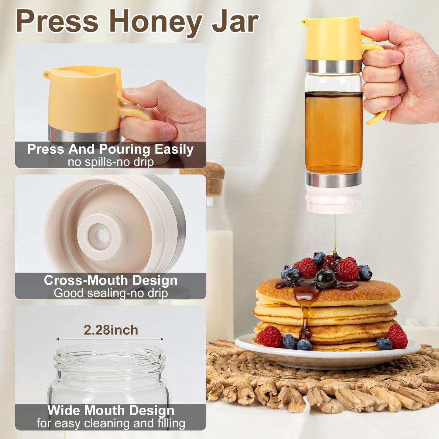 💥SALE 50% OFF🍯✨9oz No-Drip Glass Honey & Syrup Dispenser