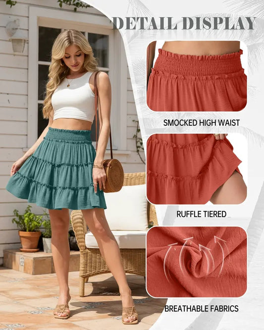 🌓 Faldas pantalón bohemias florales para mujer, pantalones acampanados con volantes escalonados y cintura elástica con shorts integrados y bolsillos, estilo casual