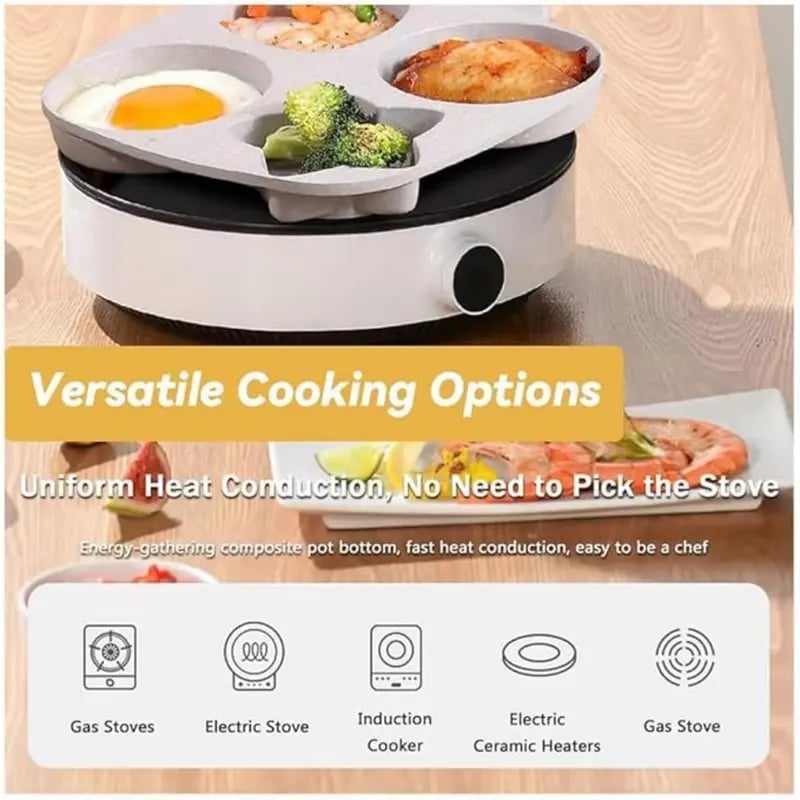🔥Non-stick four-hole star-shaped omelette pan cookware, granite style pancake pan with wooden handle