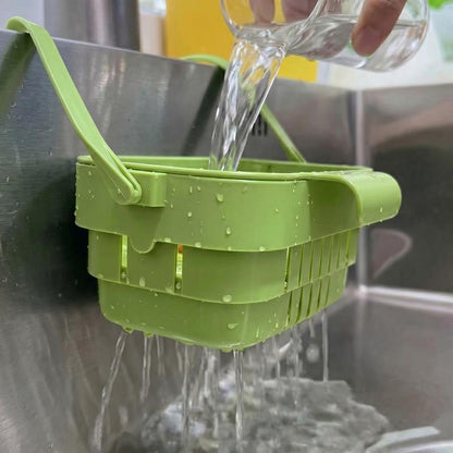 Folding hanging kitchen sink drain basket