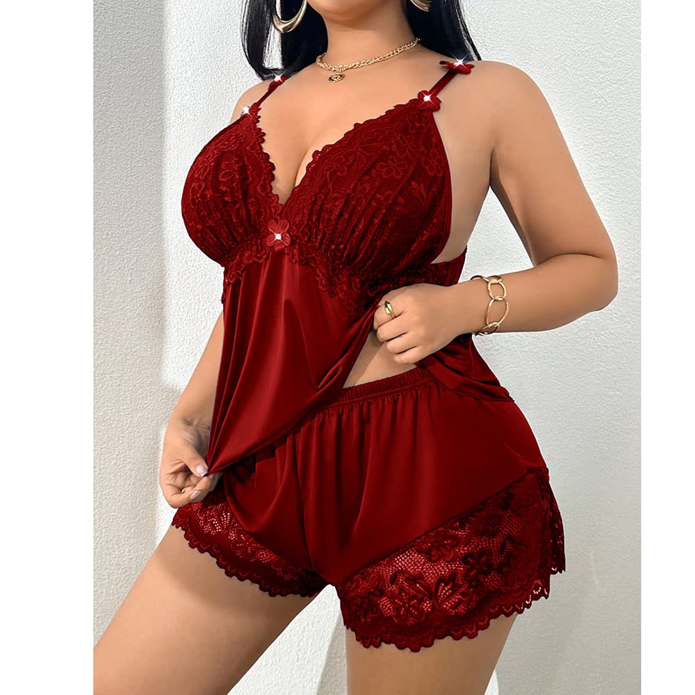 🥳2026 HOT SALE🥳💞50K+ SOLD!👗🌸 Lace-Trimmed Camisole & Shorts Pajama Set 🛏️✨