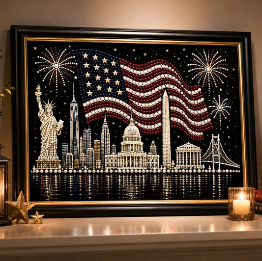 🦅Kit de Arte con Perlas del 250 Aniversario de América – Edición Limitada Estrellas y Rayas Skyline - Este producto es un kit de materiales, no un producto terminado.