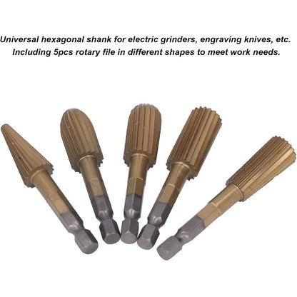 🔥HOT SALE🔥⚡5‐Pack High‐Speed‐Steel Hex‐Shank Rotary File Burr Set