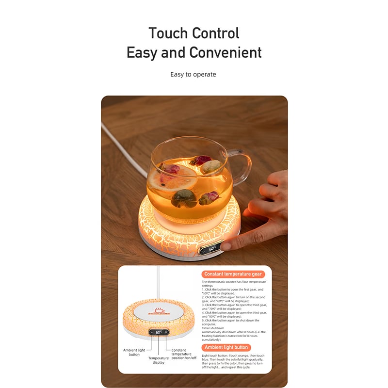 💥Lava Coaster Warmer Adjustable Temperature With Light🔥☕