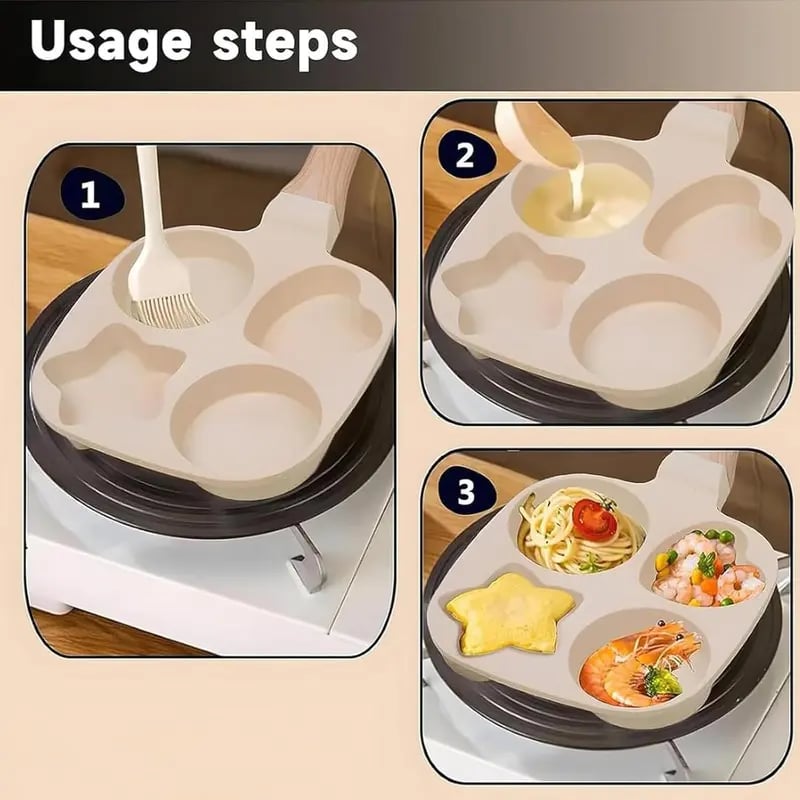🔥Non-stick four-hole star-shaped omelette pan cookware, granite style pancake pan with wooden handle