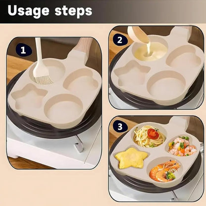 🔥Non-stick four-hole star-shaped omelette pan cookware, granite style pancake pan with wooden handle