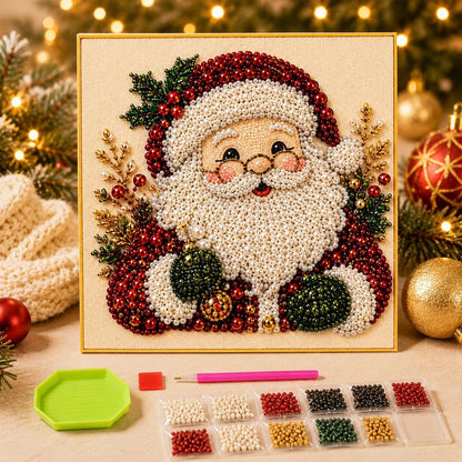 Frameless 3D Beaded Christmas Pearl Diamond Painting, Xmas Wreath Stocking Mosaic Art🎄