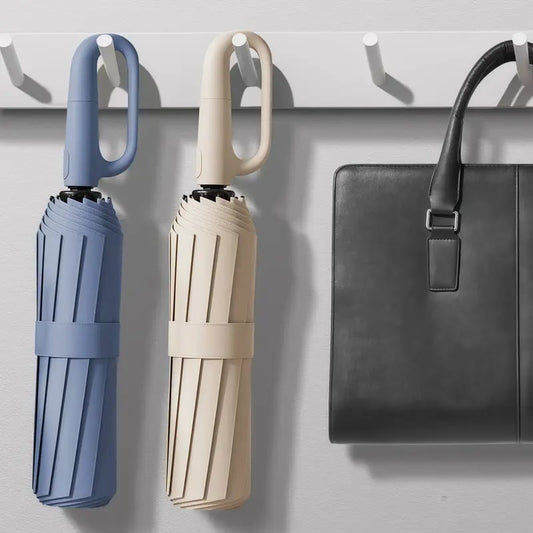 Paraguas plegable automático portátil, resistente al viento y al agua con hebilla de lazo