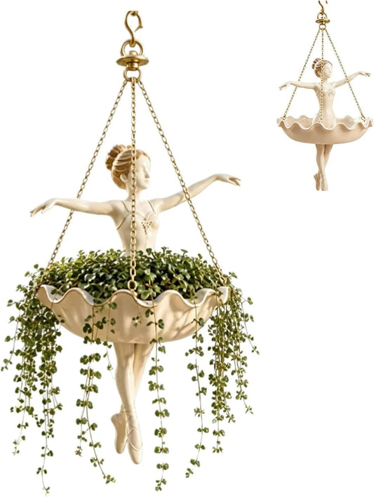 🌿 Maceta Colgante Bailarina de Ballet – Elegancia Artística, Verde Vivo 🩰🌿