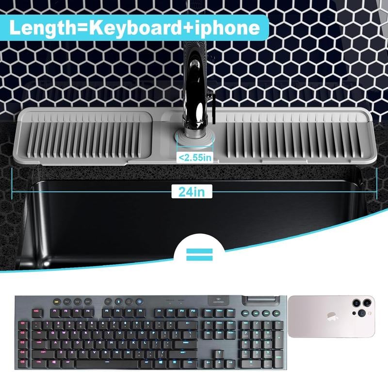 💖Kitchen Sink Faucet Mat, Silicone Folding Splash Guard