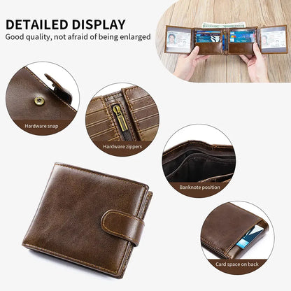 Men's Top Grain Cowhide Leather Bifold Wallet – Classic Design, Ample Storage