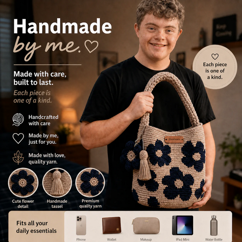 Bolso floral cubo tejido a mano
