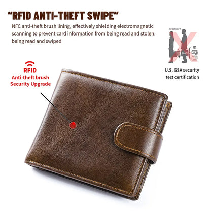 Men's Top Grain Cowhide Leather Bifold Wallet – Classic Design, Ample Storage