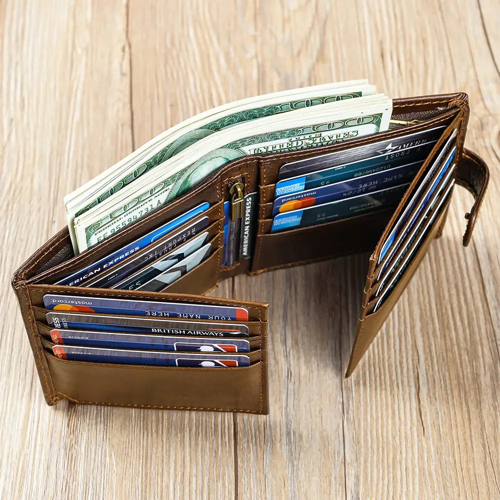 Men's Top Grain Cowhide Leather Bifold Wallet – Classic Design, Ample Storage