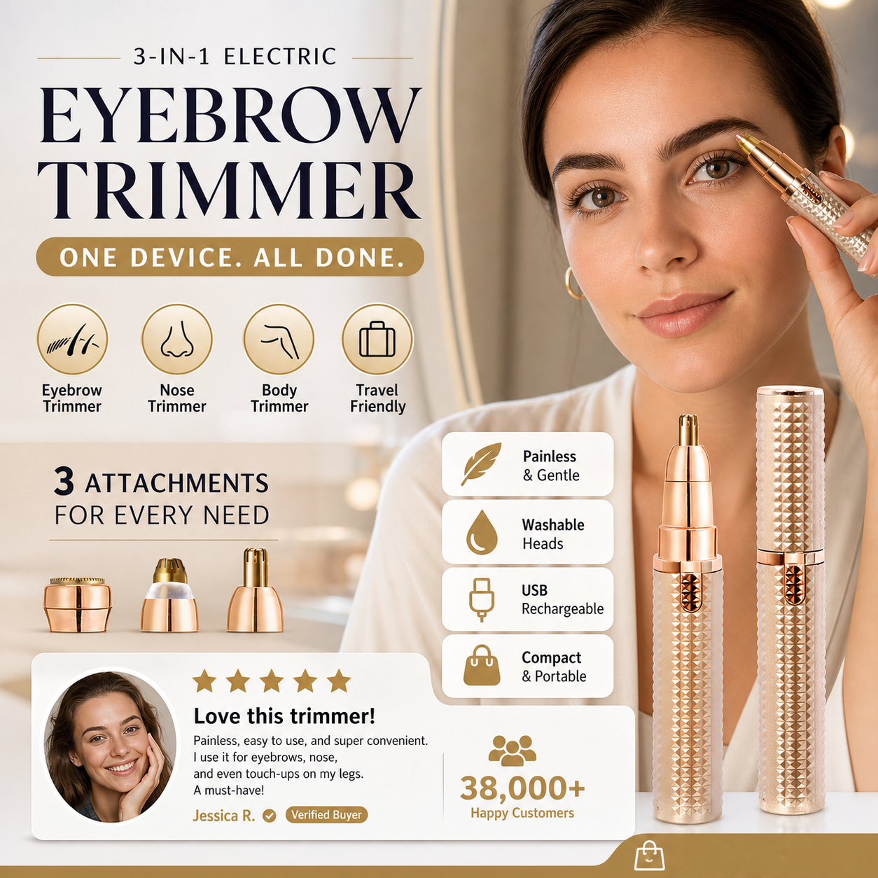 ✂️ 2026 Sale — Over 38,000 Sold!🔥 Portable Electric Eyebrow Trimmer – Interchangeable Heads 🪒