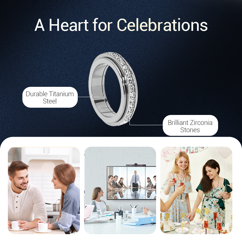 📢📢57%  OFF !! ⏰Titanium Steel Rotatable Spinner Ring with Zirconia
