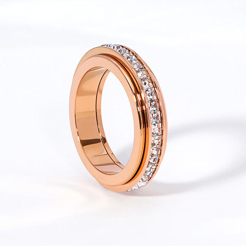 📢📢57%  OFF !! ⏰Titanium Steel Rotatable Spinner Ring with Zirconia