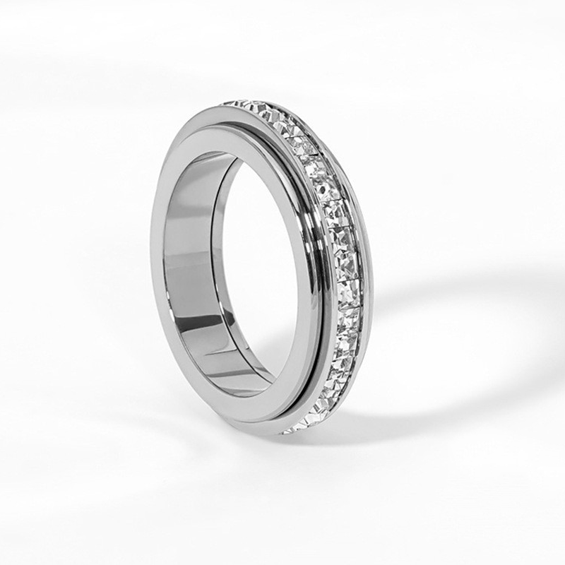 📢📢57%  OFF !! ⏰Titanium Steel Rotatable Spinner Ring with Zirconia