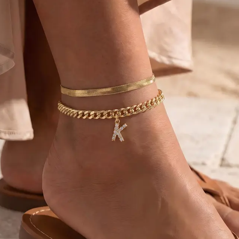 Initial Letter Design Anklet Set for Women