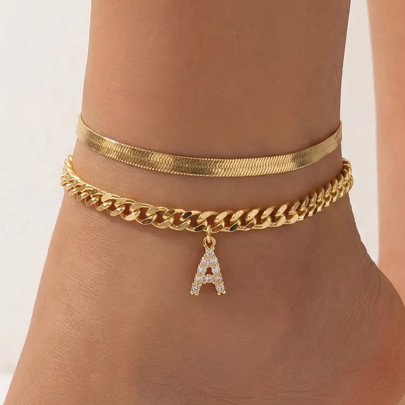 Initial Letter Design Anklet Set for Women