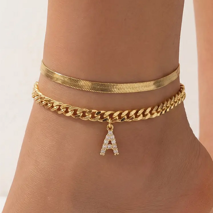 Initial Letter Design Anklet Set for Women