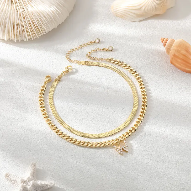 Initial Letter Design Anklet Set for Women