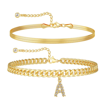 Initial Letter Design Anklet Set for Women