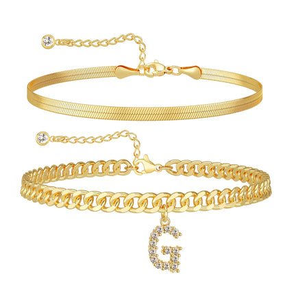 Initial Letter Design Anklet Set for Women