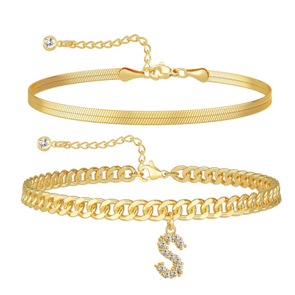 Initial Letter Design Anklet Set for Women