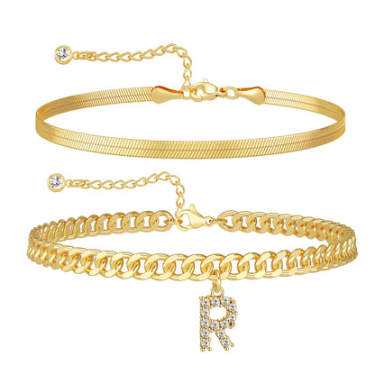 Initial Letter Design Anklet Set for Women