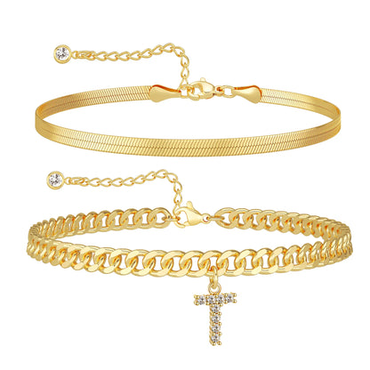 Initial Letter Design Anklet Set for Women