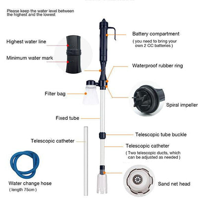 🥳2026 HOT SALE🥳💞50K+ SOLD!🐠Electric Aquarium Gravel Cleaner, no manual pumping. Adjustable tube length fits small to large tanks. Clean gravel & change water with ease! 🧹✨