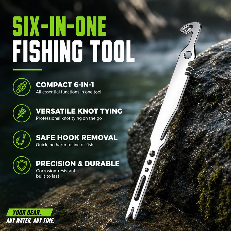 ⏳Limited-time Buy 1 Get 1 Free⏰6-in-1 Stainless Steel Fishing Multi Tool Hook Remover and Knot Tyer🎣🐟