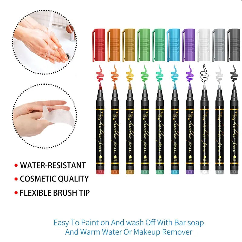 📢📢49% OFF !! ⏰10-Color Temporary Tattoo Markers Set