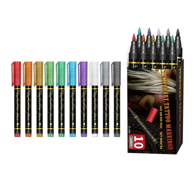 📢📢49% OFF !! ⏰10-Color Temporary Tattoo Markers Set