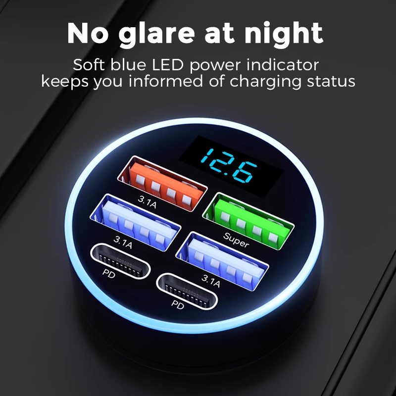 📢📢49% OFF !! ⏰6-In-1 Car Fast Phone Charger with Voltage Display