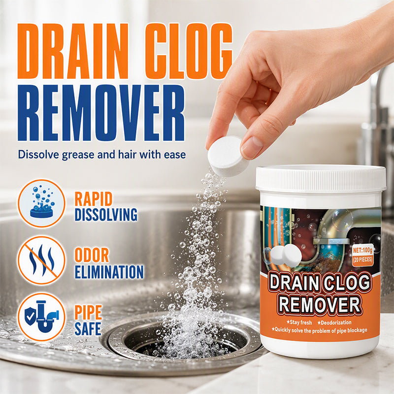 🚰50% OFF NOW ! ✨Active Oxygen Drain Clog Remover Effervescent Tablets, Rapid Dissolving, Odor Elimination, Pipe‑Safe for Sink, Bathtub & Sewer Blockages