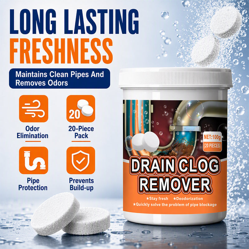 🚰50% OFF NOW ! ✨Active Oxygen Drain Clog Remover Effervescent Tablets, Rapid Dissolving, Odor Elimination, Pipe‑Safe for Sink, Bathtub & Sewer Blockages