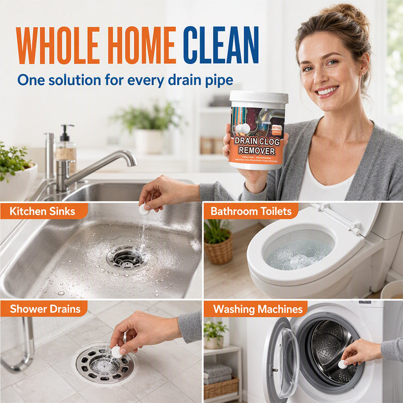 🚰50% OFF NOW ! ✨Active Oxygen Drain Clog Remover Effervescent Tablets, Rapid Dissolving, Odor Elimination, Pipe‑Safe for Sink, Bathtub & Sewer Blockages