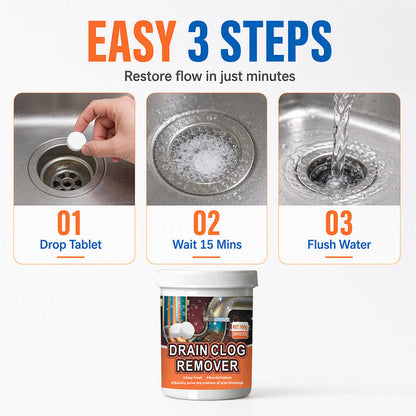 🚰50% OFF NOW ! ✨Active Oxygen Drain Clog Remover Effervescent Tablets, Rapid Dissolving, Odor Elimination, Pipe‑Safe for Sink, Bathtub & Sewer Blockages