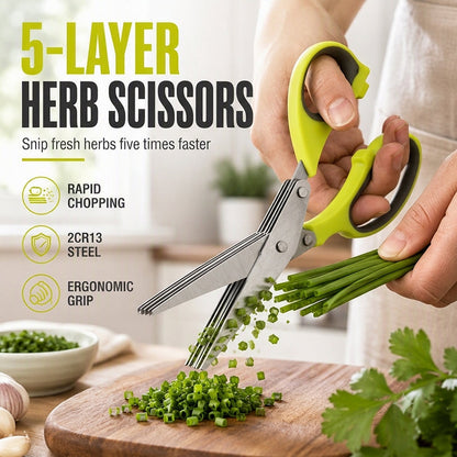 🌿 5-Layer Herb Scissors – Stainless Steel Kitchen Herb Cutter