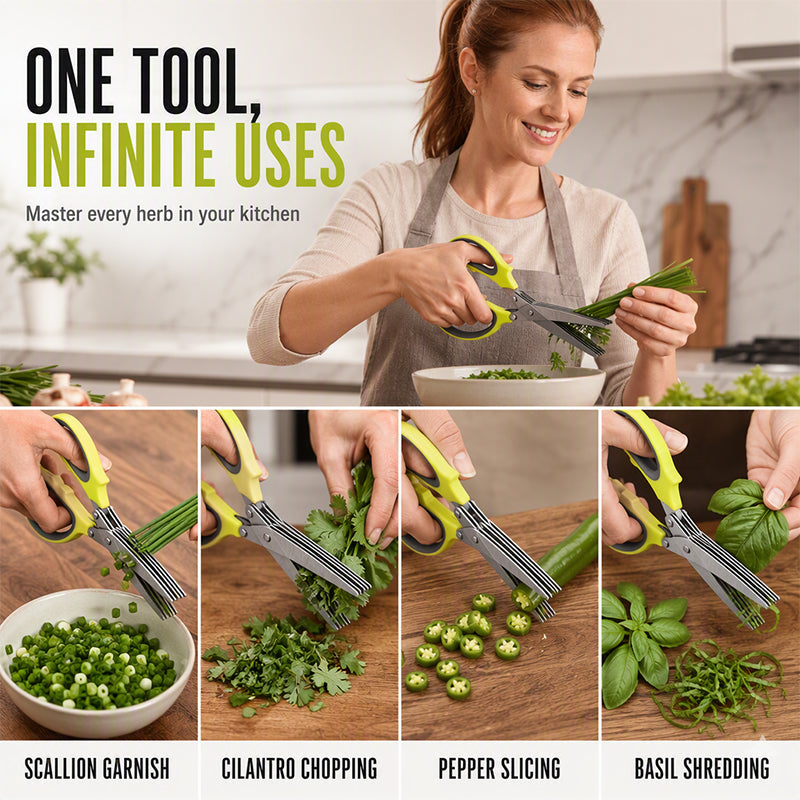 🌿 5-Layer Herb Scissors – Stainless Steel Kitchen Herb Cutter
