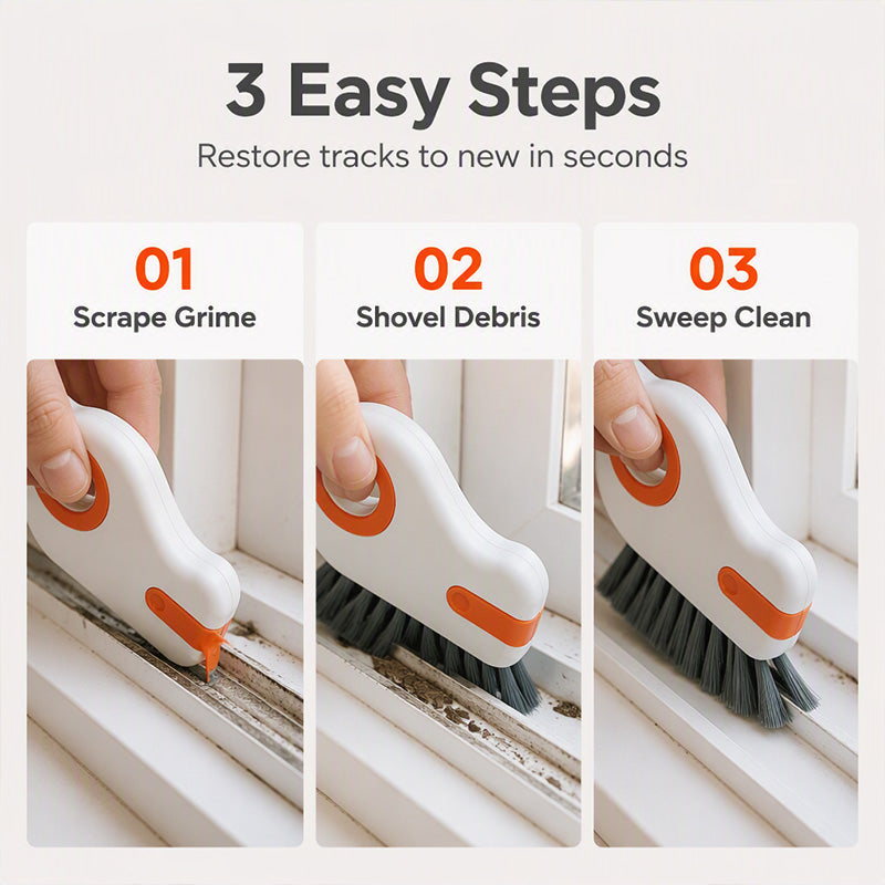 🧹 2-in-1 Window Groove Cleaning Brush with Built-in Scraper – Narrow Crevice Tool with Hard Bristles