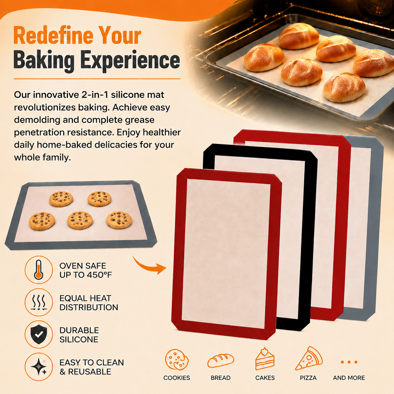 Premium Silicone Fiber Oven Mat – Non-Stick, Heat-Resistant Reusable Baking Liner